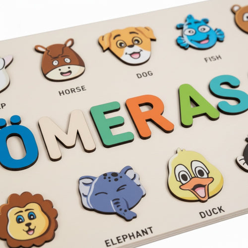 Montessori Ahşap İsme Özel Puzzle 10 Figür İngilizce Hayvanlar