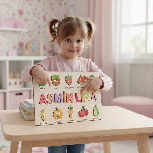 Montessori Ahşap İsme Özel Puzzle 10 Figür İngilizce Meyveler